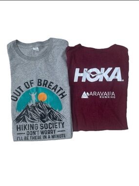 Lot of 2 Men's XL Hiking T-Shirt Hoka Black Canyon Ultras & Out of Breath Tee
